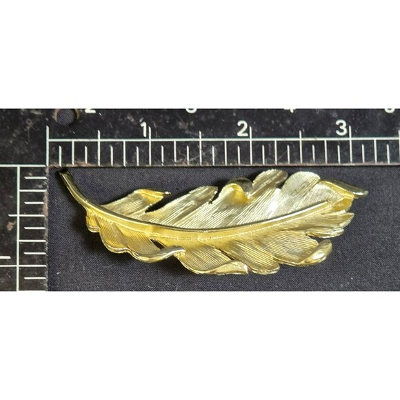 Vintage Gold-Tone Autumn Fall Curled Leaf Brooch Pin 3" - Picture 5 of 6